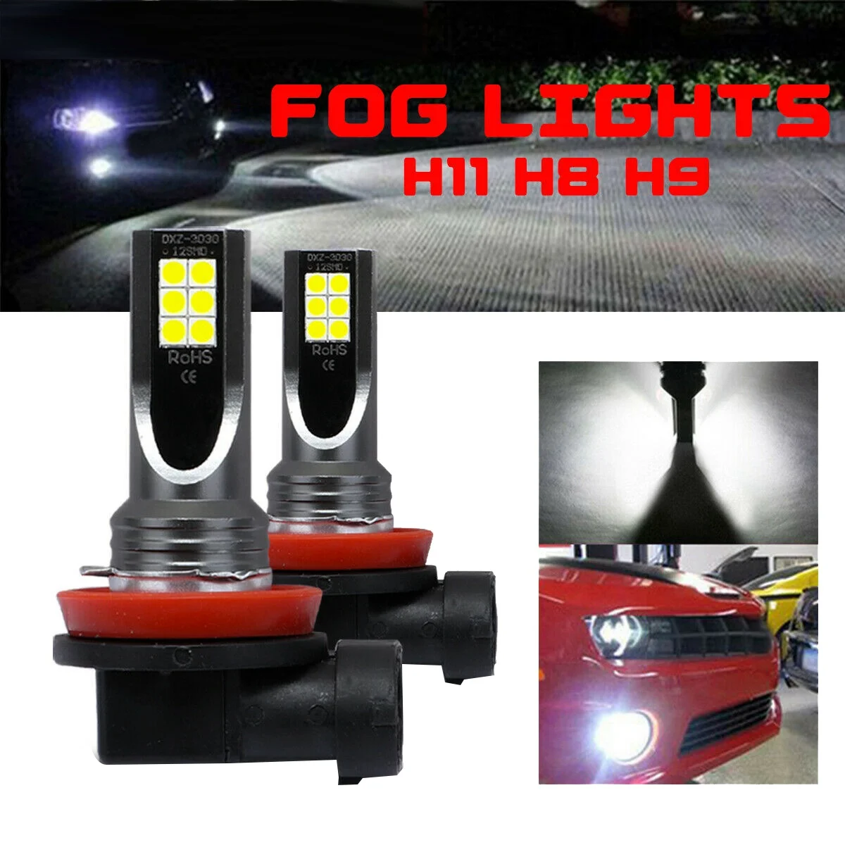 2 елемента Колата H11 H8 H9 COB 60 W 6000 До led фарове за мъгла електрически Крушки Заменят Комплект Халогенни Лампи с Прозрачна Бяла Светлина