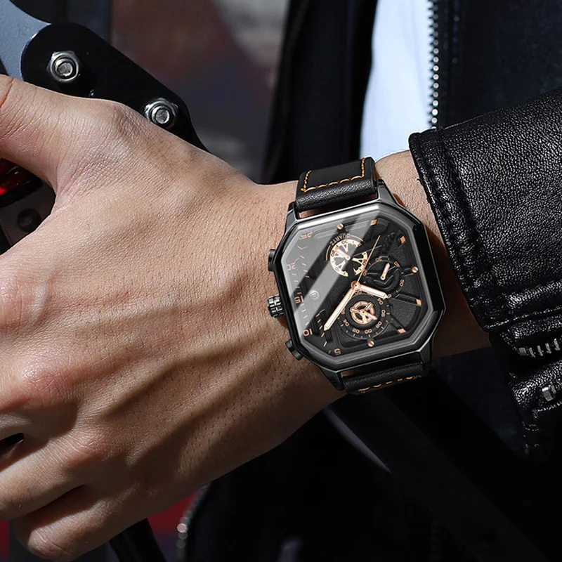 2023 Нови Спортни бизнес часовници за мъже, Най-добрата марка за Луксозни Квадратни ръчни часовници с хронограф от неръждаема Стомана, водоустойчив, с нежна дата