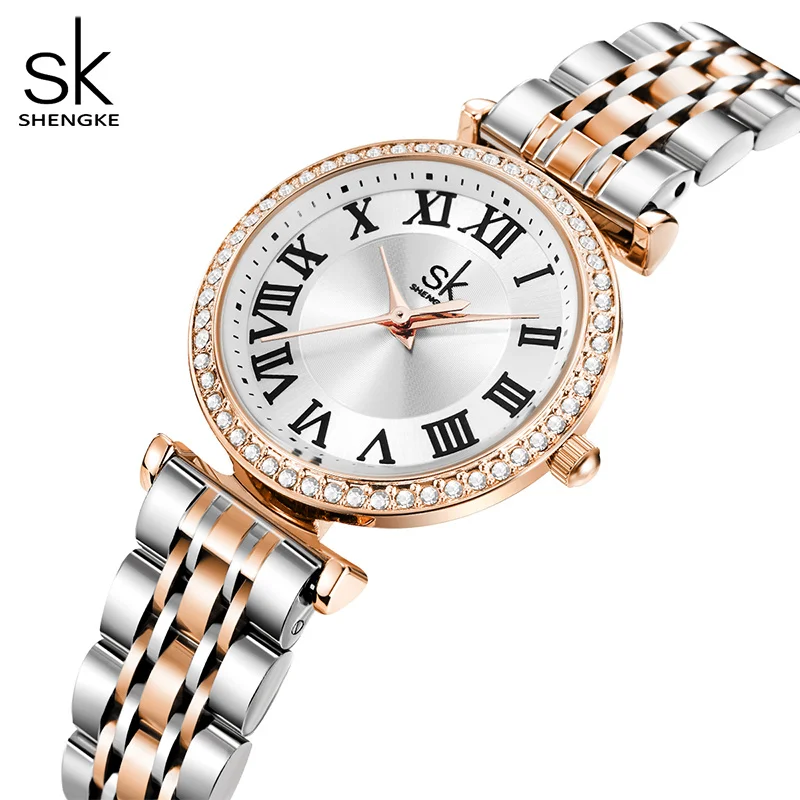 Shengke Най-добрата марка за Луксозни дамски часовници е От неръждаема стомана, Водоустойчив Часовници, Дамски Часовници с диаманти, Relogio Feminino