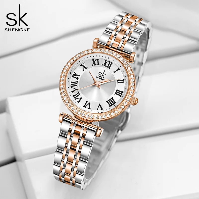 Shengke Най-добрата марка за Луксозни дамски часовници е От неръждаема стомана, Водоустойчив Часовници, Дамски Часовници с диаманти, Relogio Feminino