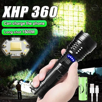 Супер ярки led фенерче XHP360 с телескопическим увеличение, тактическо фенерче, USB Акумулаторна лампа, на Ултра мощен преносим ръчен фенер