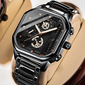 2023 Нови Спортни бизнес часовници за мъже, Най-добрата марка за Луксозни Квадратни ръчни часовници с хронограф от неръждаема Стомана, водоустойчив, с нежна дата