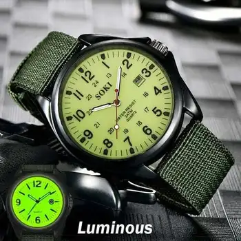 Военни часовници за мъже на най-Високо качество, Елитен марка, кварцов мъжки часовник, светлинен платно каишка, модерен мъжки часовник Relogio Masculino