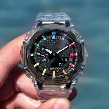 Спортни цифрови кварцов мъжки часовник 2100, оригинални ударни часовници на световно време, пълнофункционален led серия Starry Sky Edition Oak