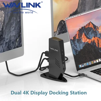 Докинг станция WAVLINK Ultra HD Type-C Dual 4K с храненето на 65 W на гигабитному Ethernet, аудио и микрофон За преносими компютри с Windows или Mac OS
