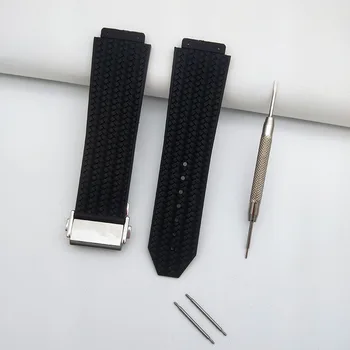 Аксесоари за часовници Hublot 25 * 19 мм, мек силиконов каучук, серия от 22 мм, сгъваема обтегач, мъжки и женски спортен гумена гривна