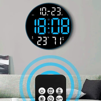 12-инчов led Аларма 24/12 Часа Настолни и стенни часовници с 5-степенна Регулируема яркост Дата на Седмица Влажност Температура USB-конектор за използване