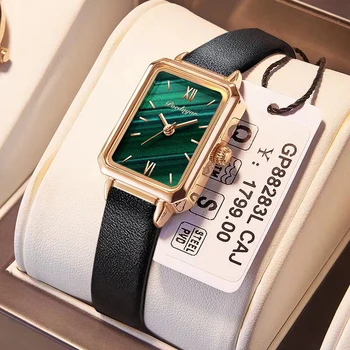 Sdotter дамски часовници модни зелени квадратни кожени кварцови часовници най-добрата марка на луксозни водоустойчиви дамски ръчни часовници за подарък на приятелката си