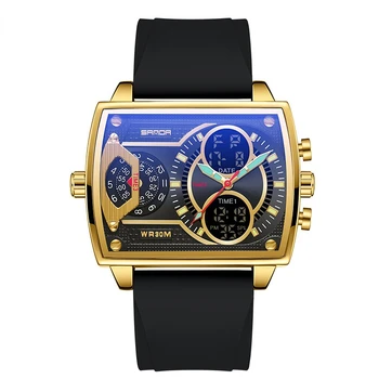 Мъжки часовник с двоен дисплей, Кварцов ръчен часовник, Водоустойчив Кожени цифрови бизнес часовници за мъже Relogio Masculino
