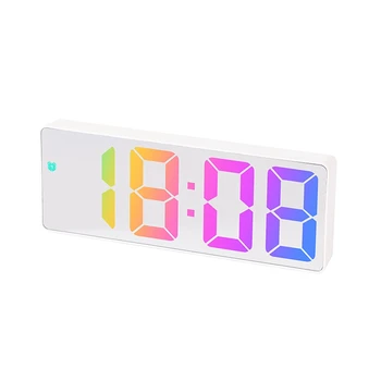 Дигитален будилник с цветни led дисплей Съвременни настолни часовници с led часовник (модел Огледало D, в бял корпус)