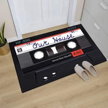 Музикална касетка с изображение на лентата за запис на декоративен килим, спалня, кабинет стая с балкон баня и ресторант кухня подложка за пода на килими