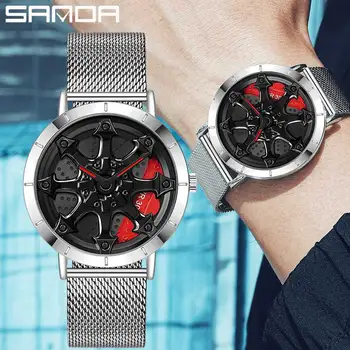 Модерен мъжки часовници, Луксозни кварцов часовник с въртяща се на 360 Градуса колело на автомобила, мъжки ежедневни окото стомана водоустойчив спортен часовник Relogio