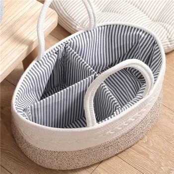 Многофункционална памучен кошница за съхранение на памперси, органайзер за бебешки принадлежности с стирающимся разделител