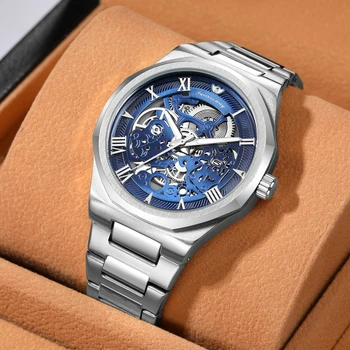 Модни Сребърни кварцов часовник с 3D виртуален скелет, Кухи Мъжки ръчни часовници, Светещи военни часовници Montre Homme 2023