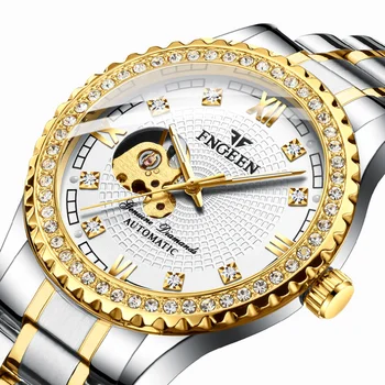 Модни часовници, мъжки механични часовници, Автоматични водоустойчив мъжки спортен часовник с диаманти, златни кухи мъжки часовници с турбийоном