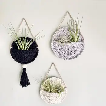 Стенни цвете кошница впечатлява със своя бохемски стил, Памучен конец, ръчно плетени, саксия, Мрежа, Държач за растения, Декорация на дома