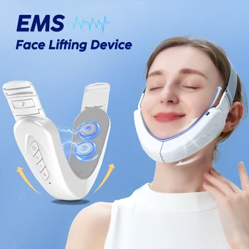 Устройство за лифтинг на лицето на лицето EMS, Вибриращ масажор, Двойна брадичка, Антицелулитен V-образна колан за стягане на бузите, устройство за красота