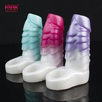 FAAK, силикон канава ръкав за пениса, мек еластичен външен дизайн, вибратори за уголемяване на пениса, секс играчки за мъже, стоки за възрастни