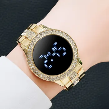 Нови Дамски часовник със сензорен екран, led цифров часовник, Дамски Моден Кварцов часовник от Стразовой стомана Zegarek Damski