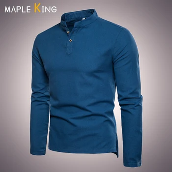7 цвята Ленено ризи-пуловеров с яка-часова, мъжки ризи, Голям размер с дълги ръкави, бизнес ежедневни реколта обикновена върховете