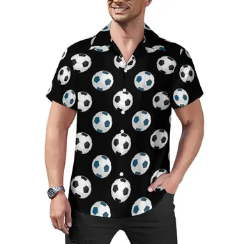 Свободна риза с футболна топка, мъжки плажни бели и черни ежедневни ризи, Хавайски модел, къс ръкав, Harajuku, блузи Оверсайз