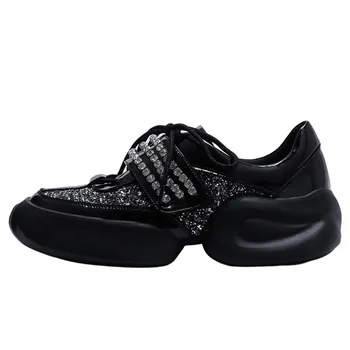 Висококачествени Модерни блестящи обувки с кристали, Уличен стил, Ежедневни дебели спортни обувки за ходене, Нов дизайн, Дамски обувки
