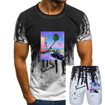 Neu Тениска Grobe от S до 3Xl Ретро Beach Drive Miami Vaporwave Лилаво Залез Цветна тениска