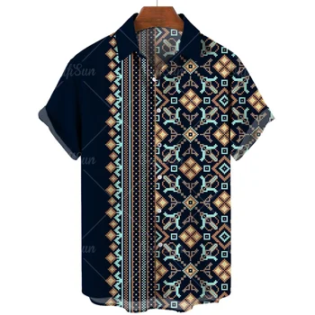Мъжка риза в хавайски стил, с къс ръкав, ретро жилетка голям размер копчета в ивицата харадзюку с 3d принтом, оригиналната мода, лято
