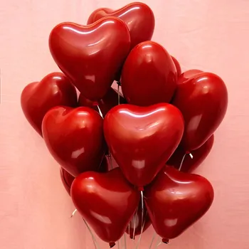 Двойна дебели романтични балони във формата на сърца, Гранатово-червен Тестени изделия, Сватбена декорация, Празнична парти, Рожден Ден, балони с любов