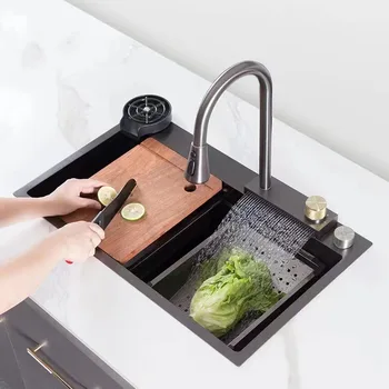 Кухненска мивка за работното място от неръждаема стомана С вграден выступом и плаващ кран дъждовно