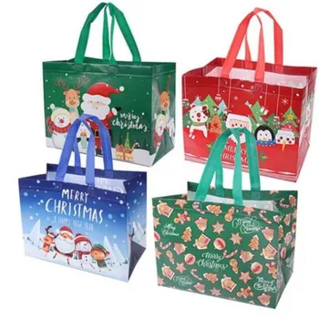 Подарък чанта 2023 Весела Коледа с Анимационни Дядо Коледа и Снеговиком, Нетканая чанта, Коледни декорации за чанти с новогодишните подаръци