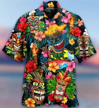 2022 Свободни Дишащи Хавайски Ризи с 3D принтом, Модни стръмни Ризи за плажни партита, Блузи с къс ръкав, Летни мъжки Ризи