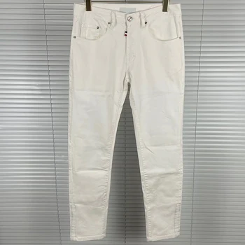 Мъжки дънки TB води до пренебрегване том, корейски, чисто бели ежедневни памучни дънкови панталони с висока талия, модерни маркови дънкови панталони за улични спортове-високо качество
