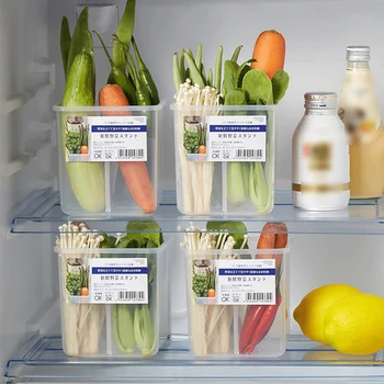 Кутия за съхранение на хладилника с четири отделения на Кутия за съхранение на зеленчуци, Кухненски органайзер, Кутия за съхранение на кухненски аксесоари
