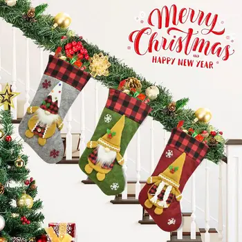 Коледни чорапи под формата на джудже, Коледни Чорапи с снежинкой, 3D Плюшени 18-цолови много големи чорапи-чорапи за декорация на дома