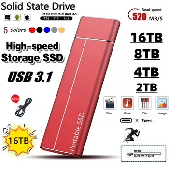 Преносим M. 2 SSD 1tb Външен твърд диск USB3.1 Type-C Мобилен твърд диск, 64 TB Интерфейс USB флаш памет за преносими компютри