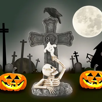 Новото бижу надгробной печки на Хелоуин, скелет гарвани, от стълбовете на двора, украса на тревата