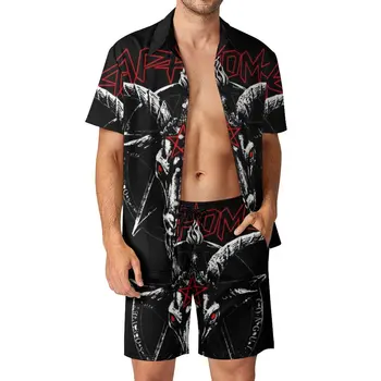Мъжки комплекти Baphomet Sabbatic Коза Devil Сатана Стивън Родос Ретро комплект ежедневни ризи Панталони с къс ръкав Летен костюм за почивка
