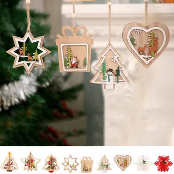 Дървена Подвесная окачване, декорация за Коледната елха, Дървена Звезда, Камбанка цветна Декорация за Коледната елха, Детски Коледен декор, Занаяти собствените си Ръце,