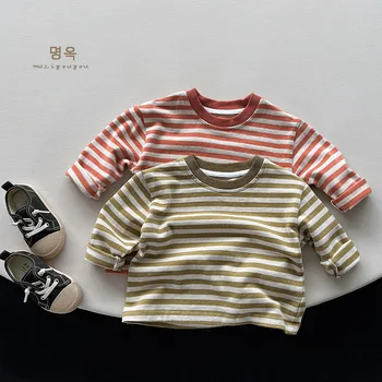 2023 Корейски Пролетно-Есенни Върховете на малки момчета, Шарени Памучни Ризи с дълги ръкави, Свободни, Пуловери, Тениски за момичета