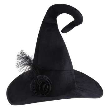 Остроконечная шапка с широка периферия за възрастни Жени и мъже, Черна шапка, украса за Парти в чест на Хелоуин