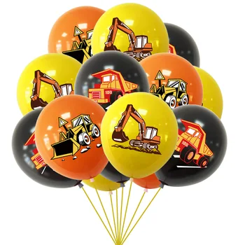 10шт Тема строителни машини Отпечатани 12-инчови Латексови балони Багер, Камион Момче Рожден Ден Украси За Партита