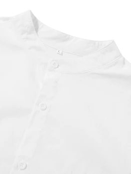 Camisa de algodón y lino ал hombre manga larga corta cuello alto против botones camisa de verano para la playa de camisa