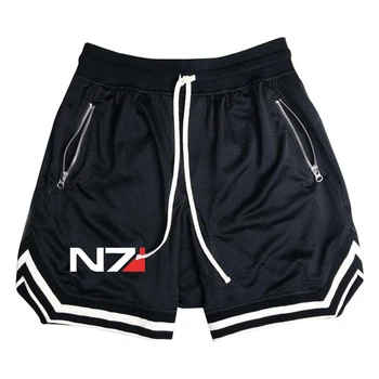N7 С логото на Mass Effect 2023, Нови Летни къси Панталони, Мъжки Ежедневни Улични Тенденция панталони, Спортни облекла, Спортни панталони в плажен стил