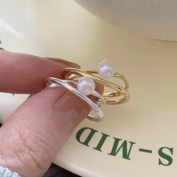 Дамски геометрични пръстени от сребро SHANICE S925, Открывающееся Регулируем пръстен с истински перли, подарък за годишнина от сватбата