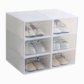 Кутия за обувки в ярки цветове от 6 теми, прозрачна, пластмасова кутия за съхранение на обувки, Гардероб за съхранение на обувки Бял Правоъгълен