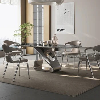 Италиански минимализъм, модерна минималистичная каменна плоча, луксозна маса за хранене от камък, уютна вила, дизайнерски и луксозен правоъгълна маса за хранене е от висок клас