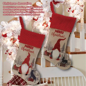 Единични Коледни чорапи, декоративна коледна елха, висящи аксесоар от нетъкан текстил