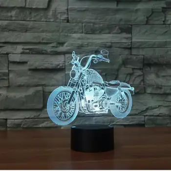 3d мотоциклет лека нощ, Коледа 3d лампа, подарък за деца, настолна лампа с дистанционно управление, като цвят, USB, 3D осветителни тела