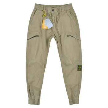 Мъжки памучни функционални панталони-карго, Свободни ластични панталони-джоггеры с завязками на талията, Пролетно-летни мъжки ежедневни